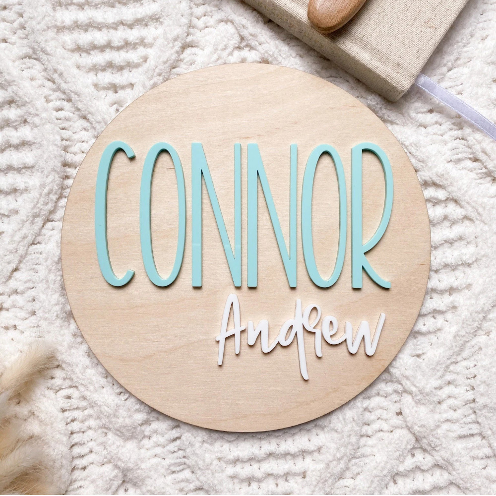 Baby Nursery Baby - Gepersonaliseerde geboorteaankondigingsplaat - Hout en acryl
