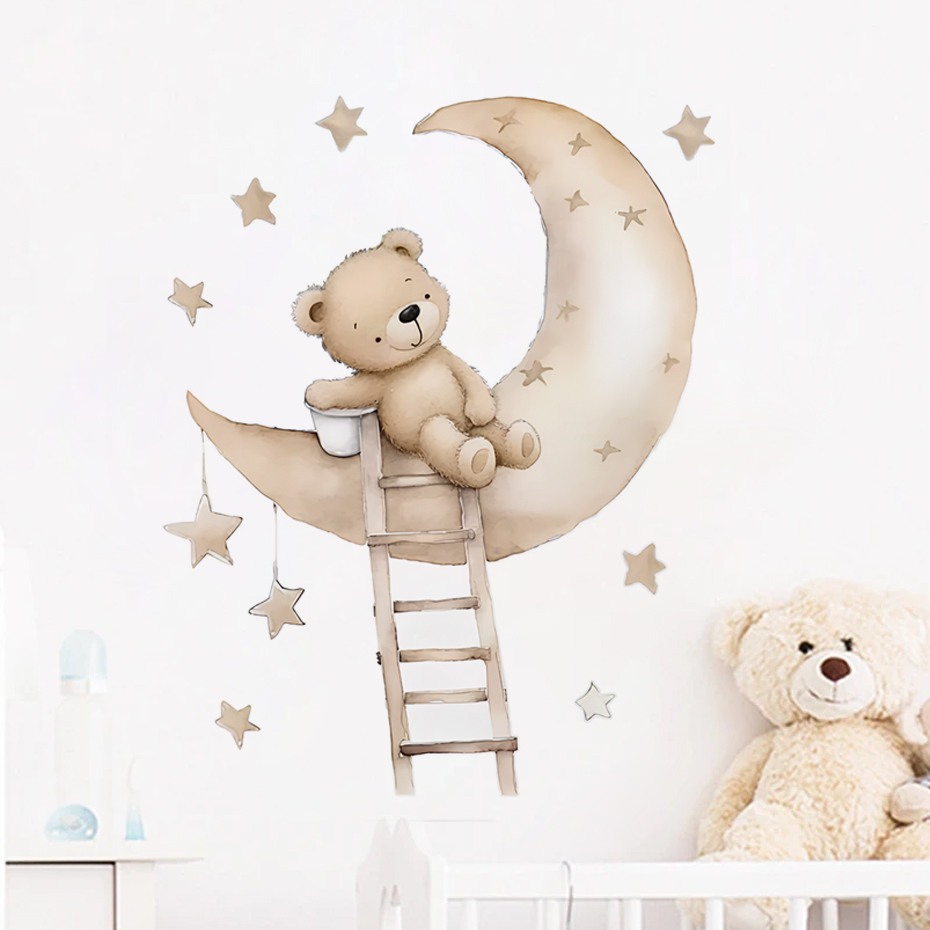 Baby Nursery Decor Ideas - Schattige beer ster wolk muurstickers voor