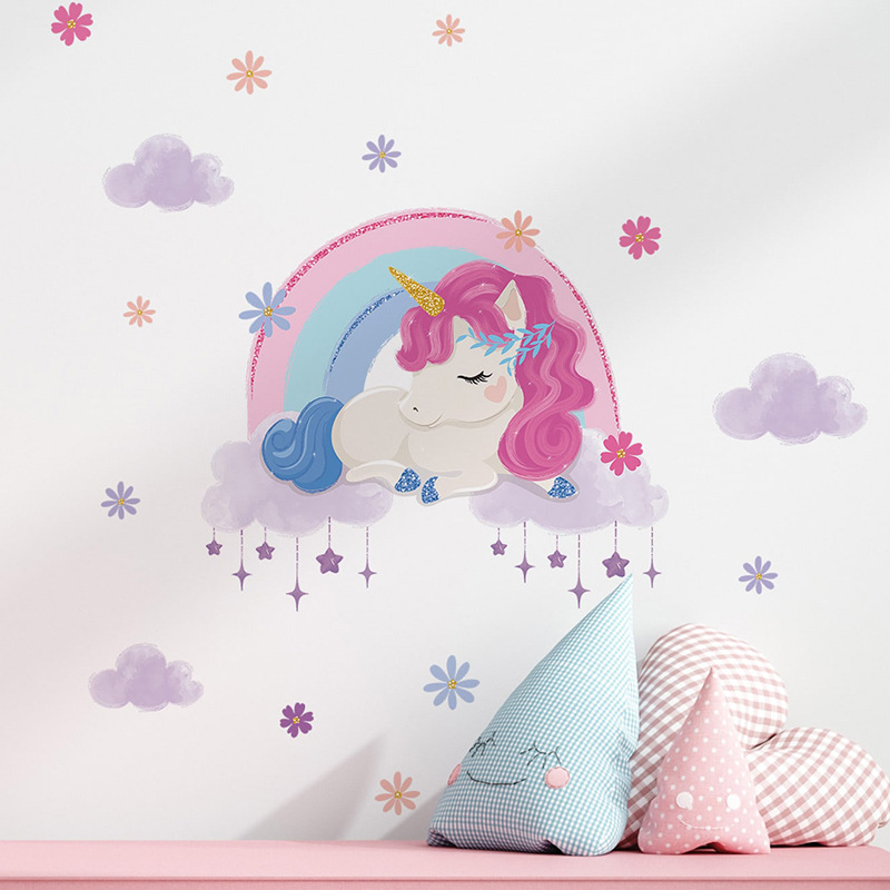 Baby Unicorn Nursery - Cartoon Leuke Eenhoorn Lichtgevende Muurstickers Baby