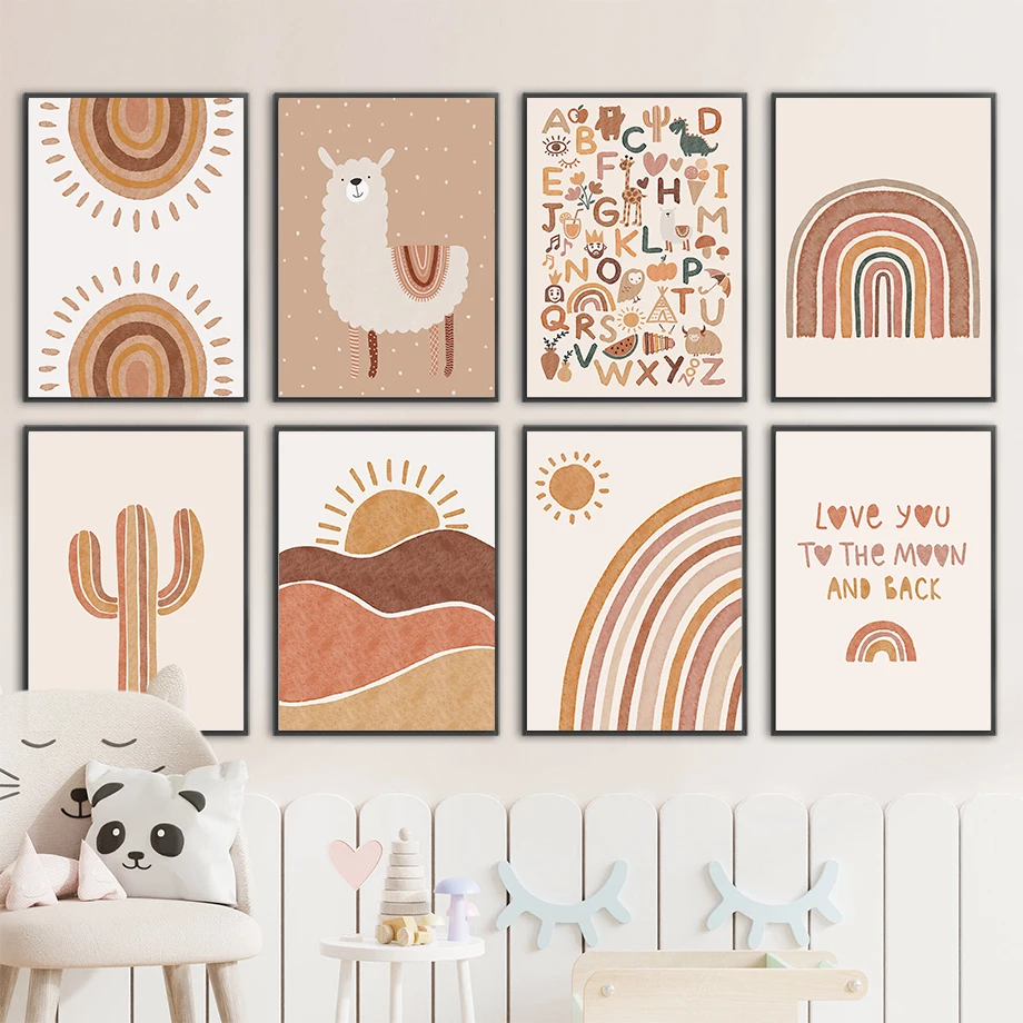 Baby Unicorn Nursery - Alpaca Eenhoorn Zon Regenboog Cactus Kinderkamer