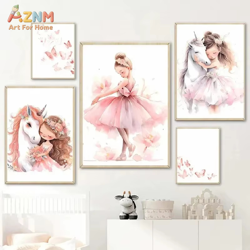 Baby Unicorn Nursery - 1PC, Roze Ballerina Meisje Eenhoorn Vlinder