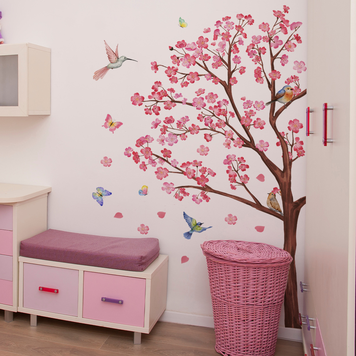 Baby Nursery Decor Ideas - Aquarel Vogel Bloem Muurstickers Woonkamer Decoratie