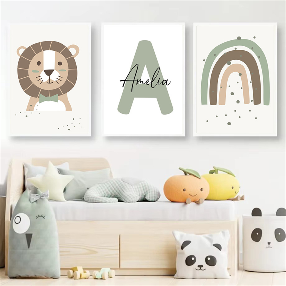 Baby Nursery Green - Leeuw Canvas Print Op Maat Naam