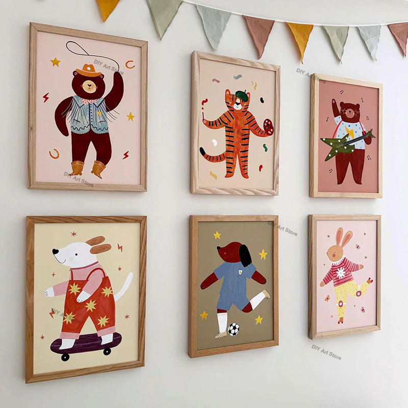 Baby Nursery Fabric - Grappige cartoon dieren kinderkamer wanddecoratie canvas