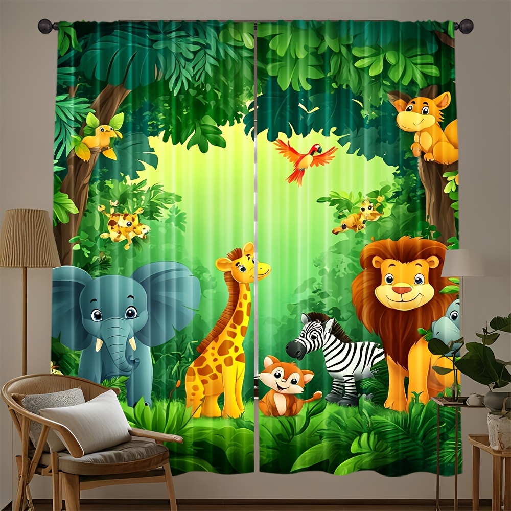Baby Nursery Animal Prints - 2 stuks cartoon dierengordijnen jungle safari