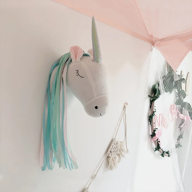 Baby Unicorn Nursery - Eenhoorn Pluche Dierenkop Wanddecoratie Ornament Scandinavische