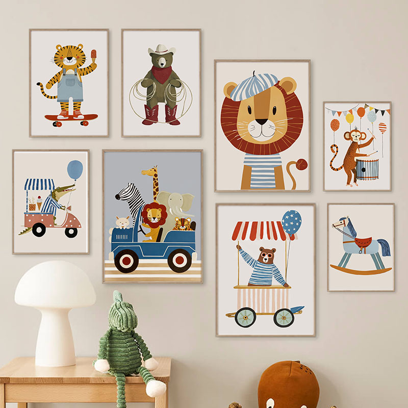 Baby Nursery Fabric - Grappige cartoon dieren auto ballon kinderkamer
