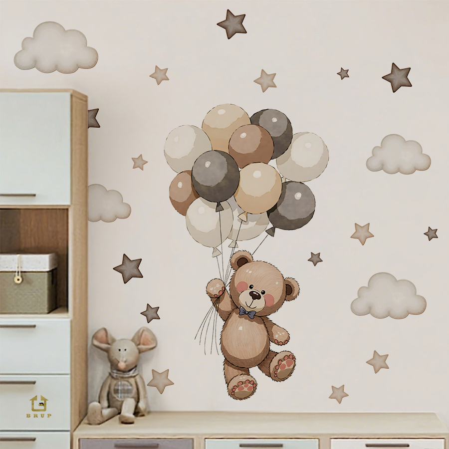 Baby Nursery Artwork - Schattige teddybeer muurstickers, verwijderbaar decor met