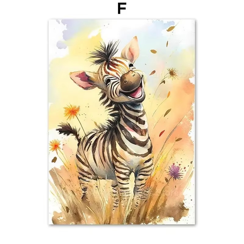 Baby Nursery Animal Prints - Aquarel Leeuw Giraffe Tijger Olifant Zebra