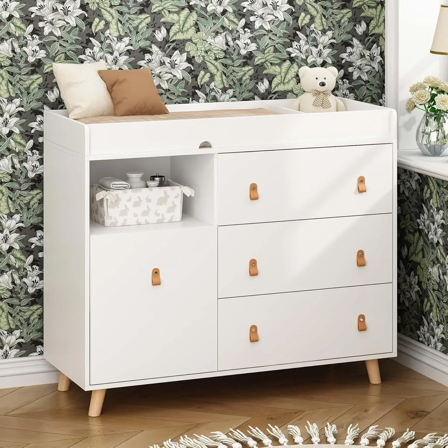 Baby Nursery Drawers - Baby commode met verschoningsblad, laden, plank,