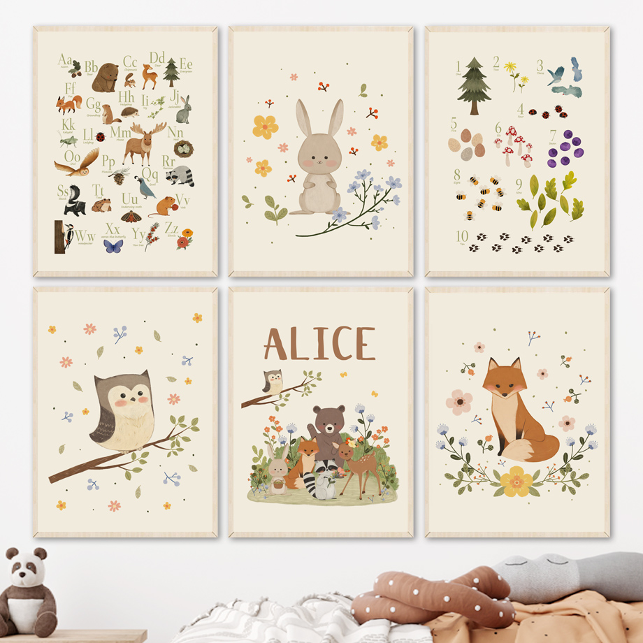 Baby Nursery Animal Prints - 1 stuk frameloos schattig konijn vos