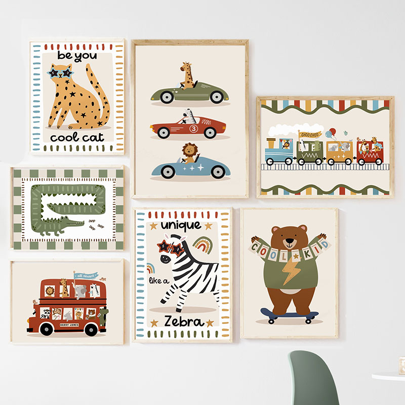 Grappige Cartoon Dieren Auto B - Baby Nursery Animal Prints recensie en prijs