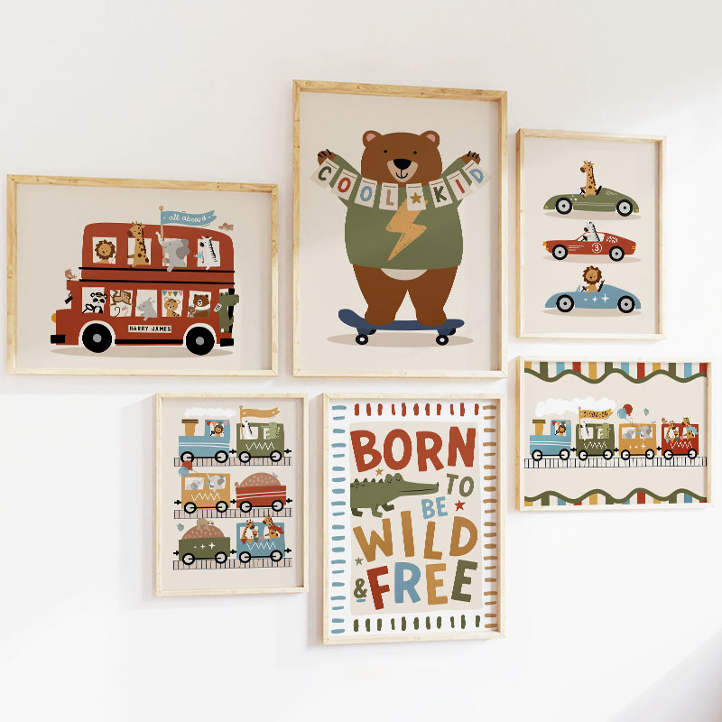 Grappige Cartoon Dieren Auto B - Baby Nursery Animal Prints recensie en prijs