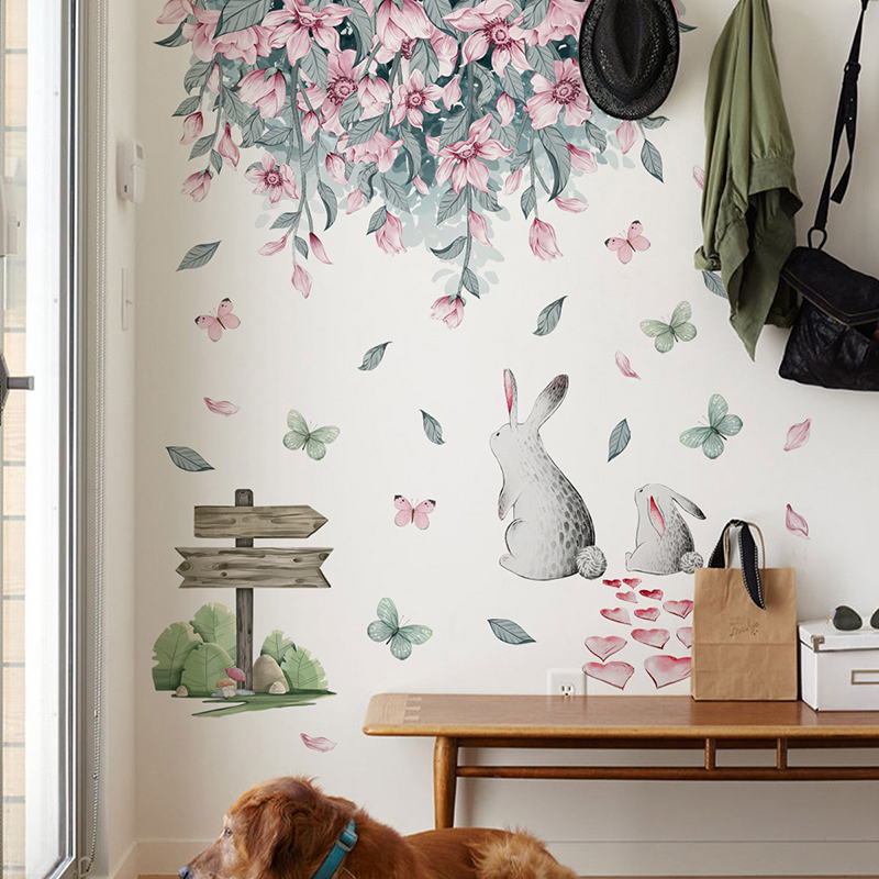 Roze bloem groene bladeren sch - Baby Nursery Green recensie en prijs
