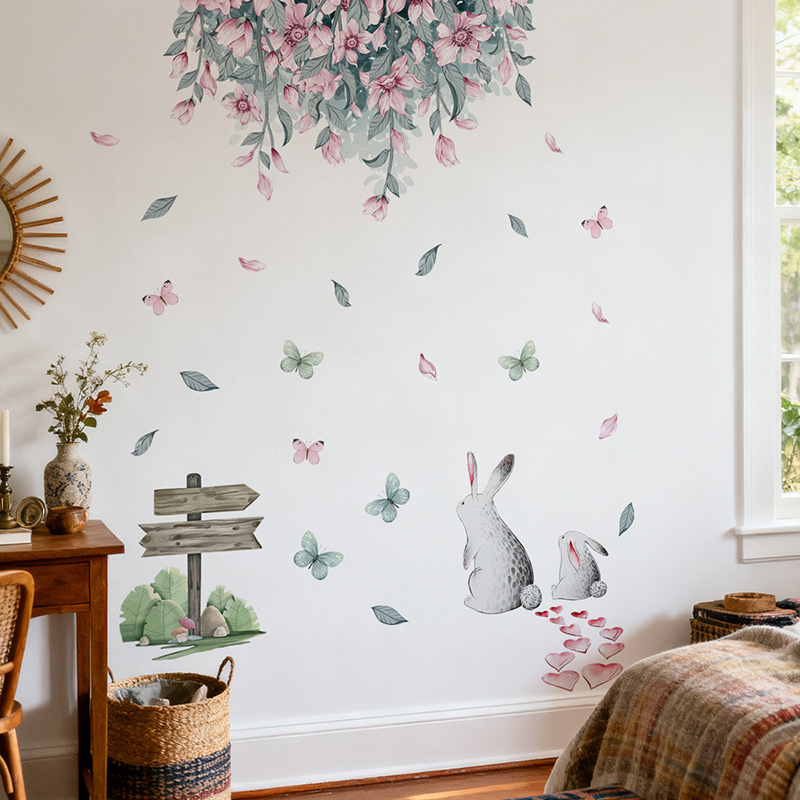Roze bloem groene bladeren sch - Baby Nursery Green recensie en prijs