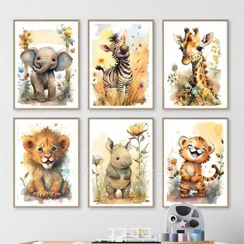 Aquarel Leeuw Giraffe Tijger O - Baby Nursery Animal Prints recensie en prijs