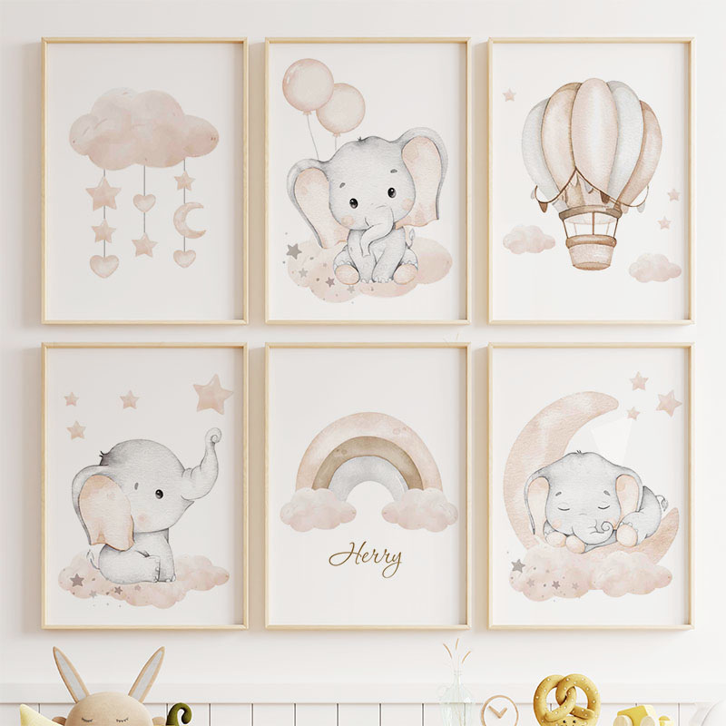 Leuke Olifant Hot Ballon Maan  - Baby Nursery Animal Prints recensie en prijs
