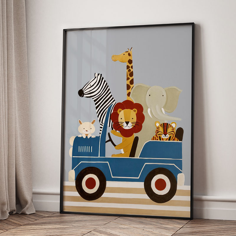 Grappige cartoon dieren auto b - Baby Nursery Fabric recensie en prijs