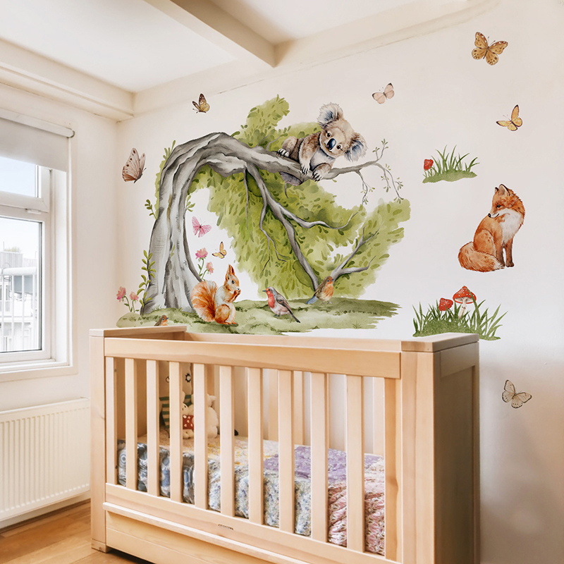 Jungle grote boom dieren muurs - Baby Nursery Green recensie en prijs